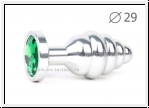 Втулка анальная металл "спираль" с зеленым кристаллом L=7,1 см, d=2,9 см